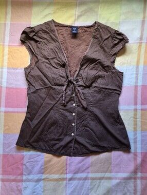 GAP Brown Tie-Front Cap Sleeve Blouse
